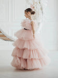 Ruffled Tulle Pageant Gown - Imani Girls Ostrich Feather Ball Gown