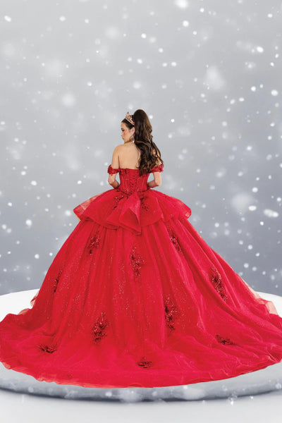 Rosalinda Flame Red Quinceañera Gown – Sparkle Tulle Ballgown
