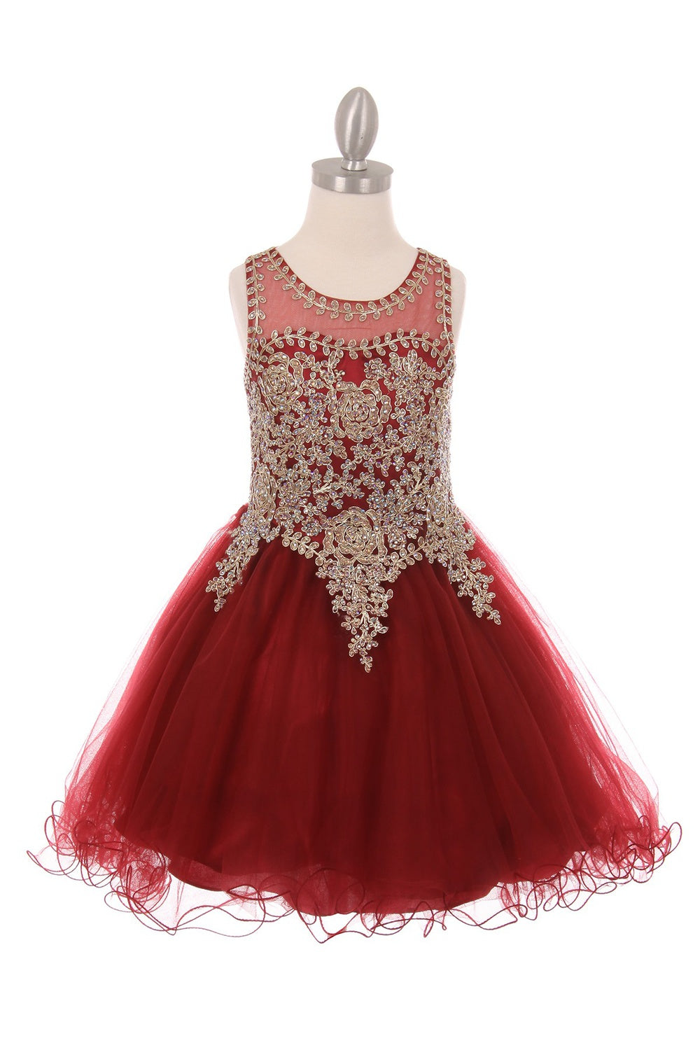 Elegant Illusion Gold Beaded Embroidered Girls Party Pageant Short Dress