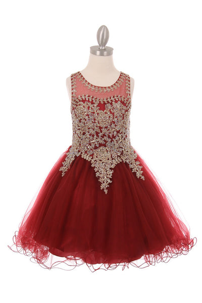 Elegant Illusion Gold Beaded Embroidered Girls Party Pageant Short Dress