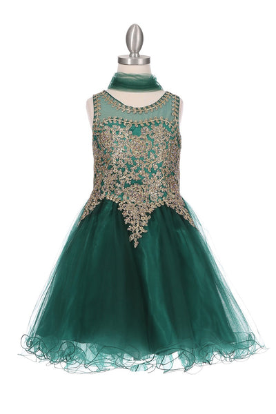 Keilani Girls Gold Beaded Embroidered Pageant Short Dress