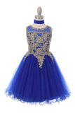 Elegant Illusion Gold Beaded Embroidered Girls Party Pageant Short Dress