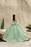 Esmerelle Sage Quinceañera Gown – 3D Floral Ballgown Dress