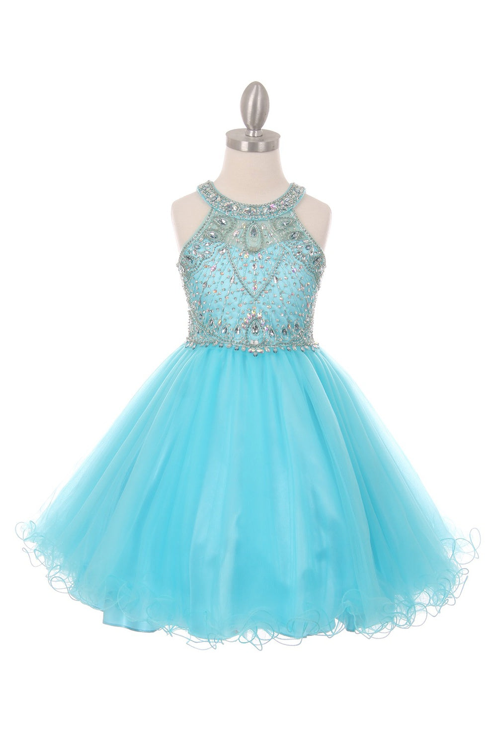 Girls Crystal Embellished Tulle Pageant Party Special Occasion Short Dress