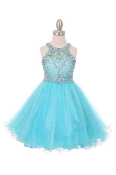 Girls Crystal Embellished Tulle Pageant Party Special Occasion Short Dress