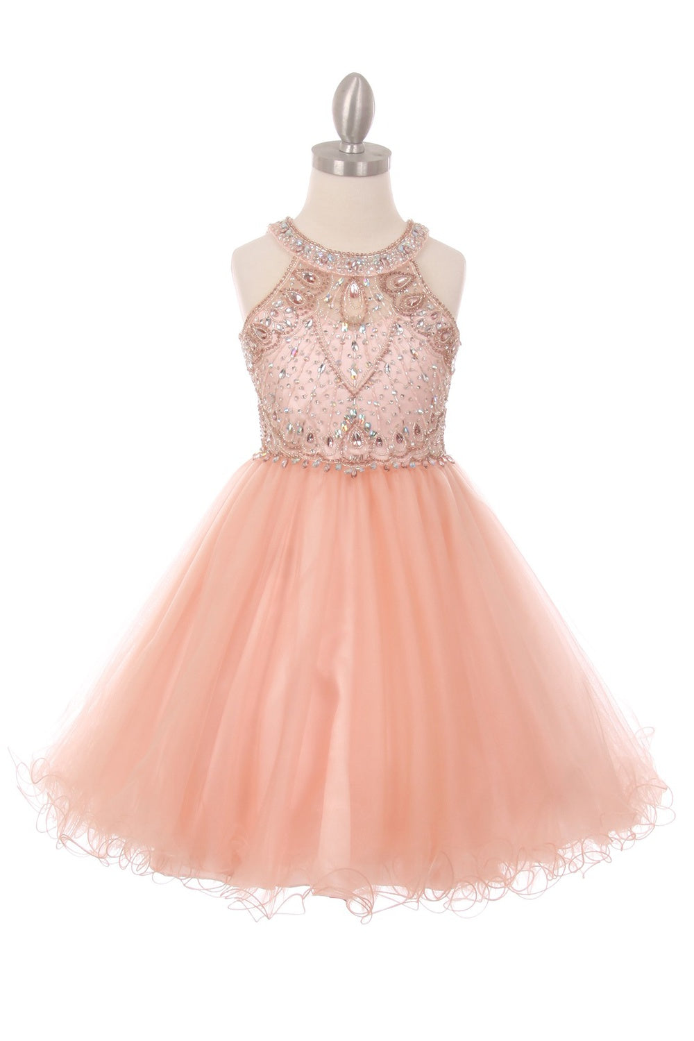 Girls Crystal Embellished Tulle Pageant Party Special Occasion Short Dress
