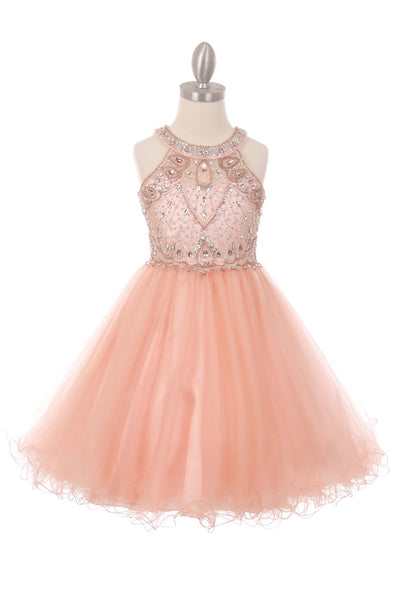 Girls Crystal Embellished Tulle Pageant Party Special Occasion Short Dress
