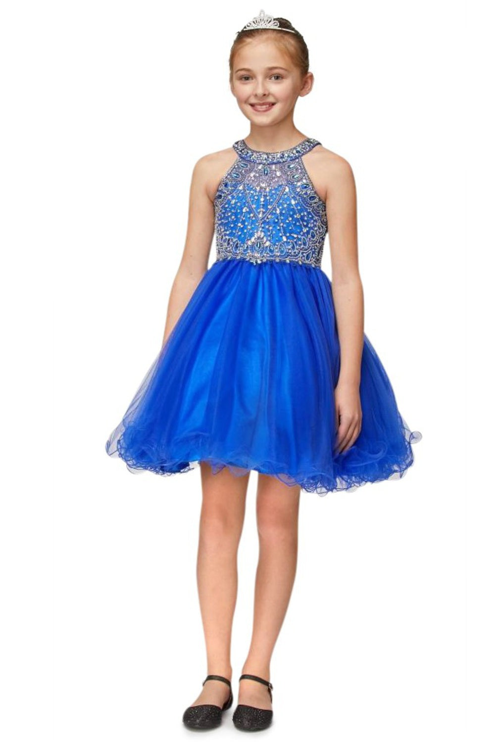 Girls Crystal Embellished Tulle Pageant Party Special Occasion Short Dress