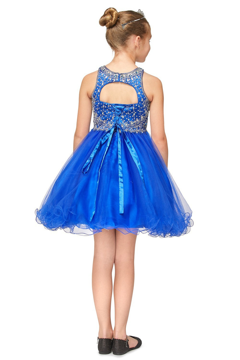Girls Crystal Embellished Tulle Pageant Party Special Occasion Short Dress