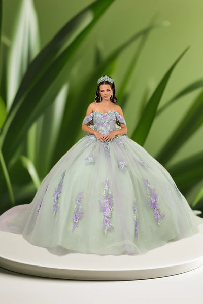 Lilac Sage Green Quinceañera Dress with 3D Floral Appliqué – Elowen Gown