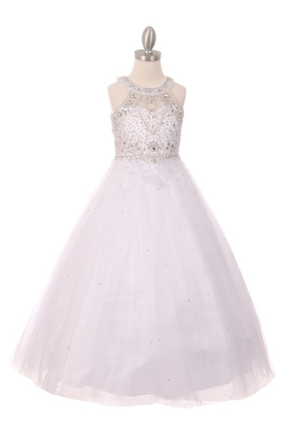 Floor Length Couture Girls Pageant Dress With Halter Neckline
