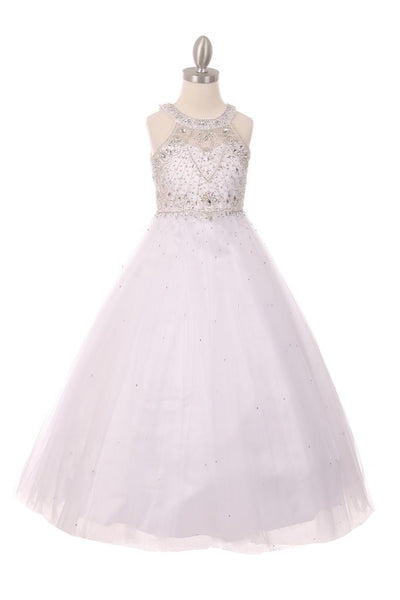 Floor Length Couture Girls Pageant Dress With Halter Neckline