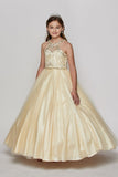 Floor Length Couture Girls Pageant Dress With Halter Neckline