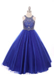 Floor Length Couture Girls Pageant Dress With Halter Neckline