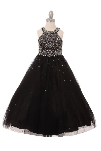 Floor Length Couture Girls Pageant Dress With Halter Neckline