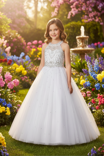 Loella Girls Beaded Tulle Pageant Dress Gown | Blush Kids