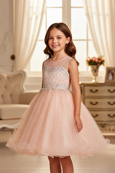 Girls Pageant Dress Affordable Party Dress Illusion Neck Blush Collection