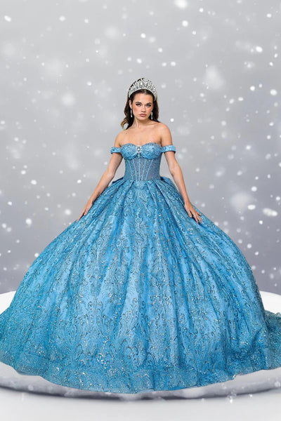 Celina Glacier Silver Quinceañera Gown – Glitter Ballgown