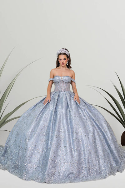 Celina Glacier Silver Quinceañera Gown – Glitter Ballgown