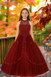 Burgundy Halter Ball Gown | Girls Pageant & Occasion Dress