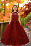 Burgundy Halter Ball Gown | Girls Pageant & Occasion Dress
