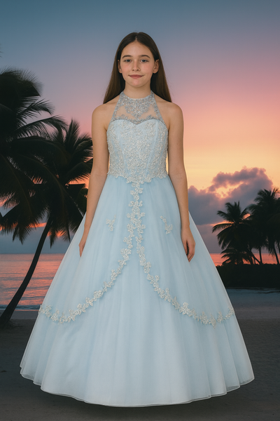 Burgundy Halter Ball Gown | Girls Pageant & Occasion Dress