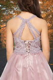 Mauve Beaded Tulle Party Dress | Girls Pageant & Birthday Dress