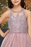 Mauve Beaded Tulle Party Dress | Girls Pageant & Birthday Dress