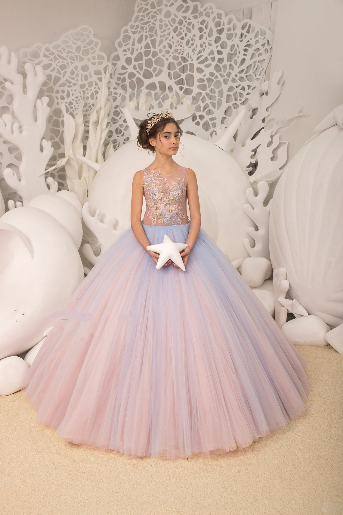 Multi Color Lace Tulle Pageant Girl Dress Flower Girl Party Tulle Gown