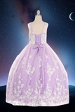 Lilac Floral Lace Ball Gown | Girls Pageant & Communion Dress