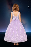 Lilac Floral Lace Ball Gown | Girls Pageant & Communion Dress