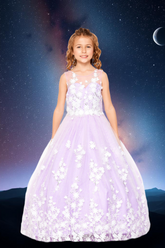 Lilac Floral Lace Ball Gown | Girls Pageant & Communion Dress