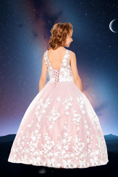 Lilac Floral Lace Ball Gown | Girls Pageant & Communion Dress