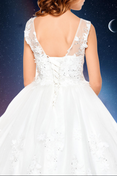 Lilac Floral Lace Ball Gown | Girls Pageant & Communion Dress