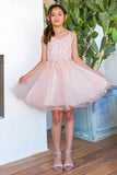 Girls Illusion Beauty Pageant Glitter Tulle Beaded Embroidered Short Dress