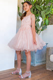 Girls Illusion Beauty Pageant Glitter Tulle Beaded Embroidered Short Dress