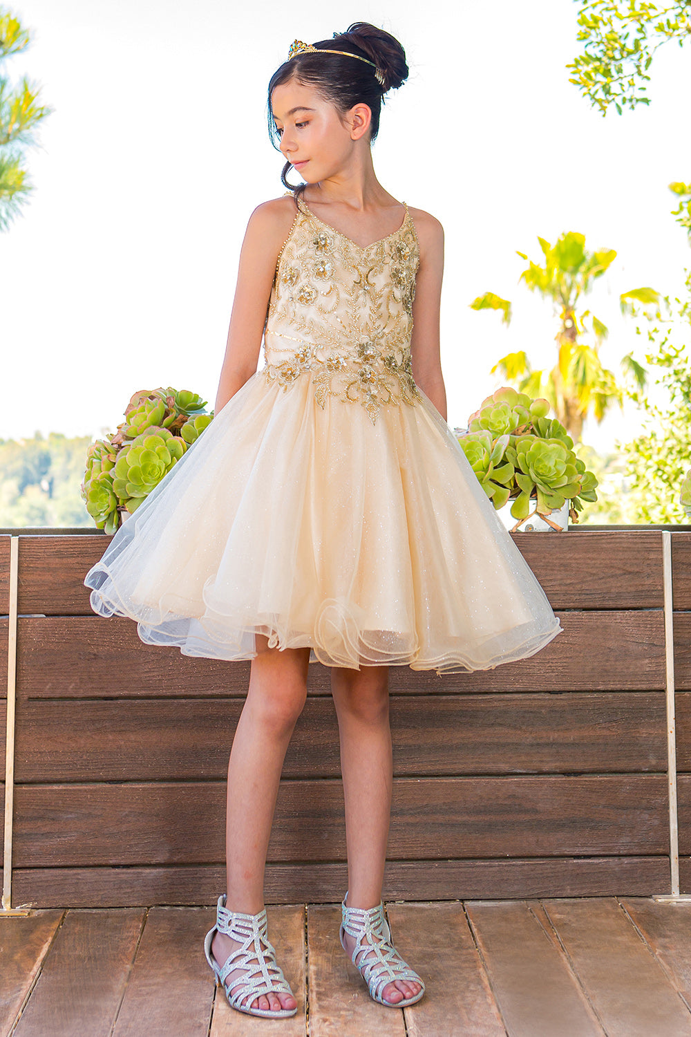 Girls Illusion Beauty Pageant Glitter Tulle Beaded Embroidered Short Dress