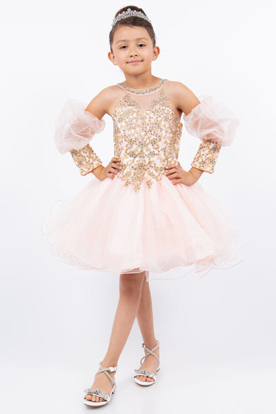 Ashley Girls Beaded Embroidered Short Pageant Dress