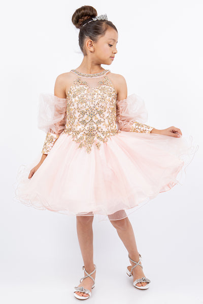 Ashley Girls Beaded Embroidered Short Pageant Dress