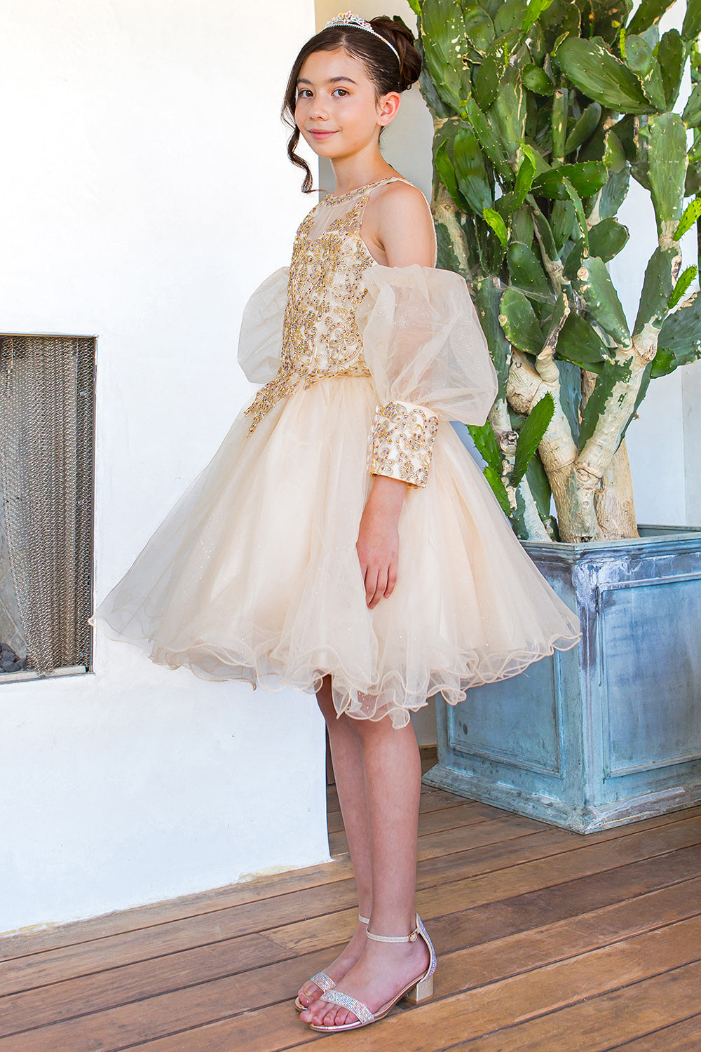 Girls Beaded Embroidered Tulle Pageant Party Special Occasion Short Dress