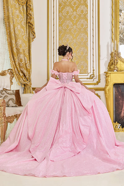 Luxury Glitter Quinceañera Ball Gown with Bow | Queen Collection