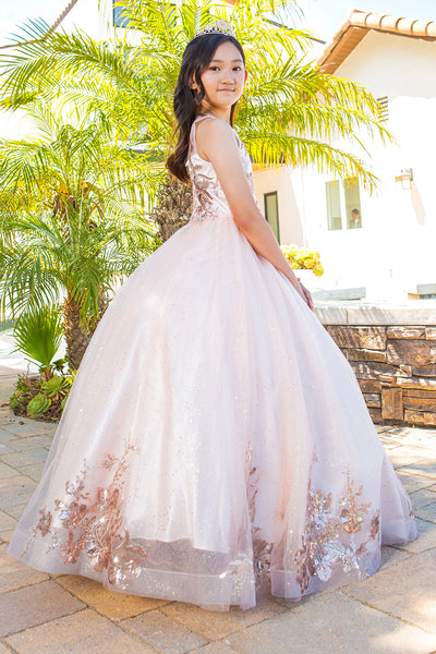 Mini Quince Princess Flower Girl Pageant Floral Embroidered Illusion Party Gown