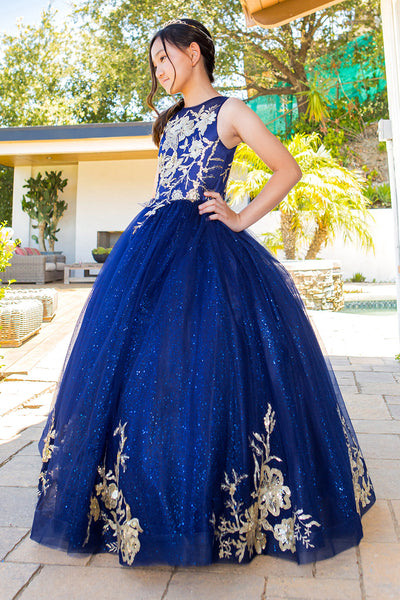 Mini Quince Princess Flower Girl Pageant Floral Embroidered Illusion Party Gown