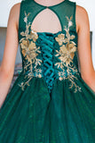 Mini Quince Princess Flower Girl Pageant Floral Embroidered Illusion Party Gown