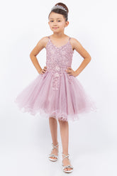 Marla Crystal Embellished Girls Tulle Pageant Short Dress