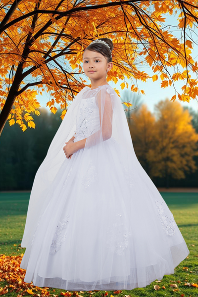 Cape Communion Dress | Champagne or White Gown