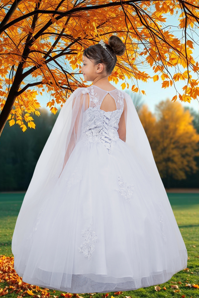 Cape Communion Dress | Champagne or White Gown