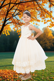 Girls Communion Dress with Bows | Off-White & Champagne Color