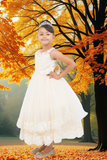 Girls Communion Dress with Bows | Off-White & Champagne Color