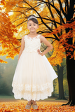 Girls Communion Dress with Bows | Off-White & Champagne Color